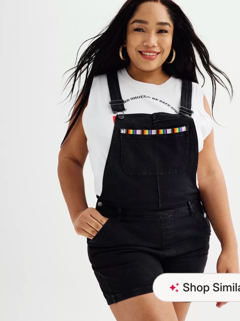 Sonoma Black Denim Short Overalls with Rainbow Trim